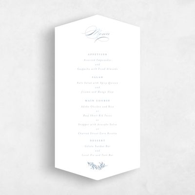 Blue Diamond Wedding Menu - Vienna