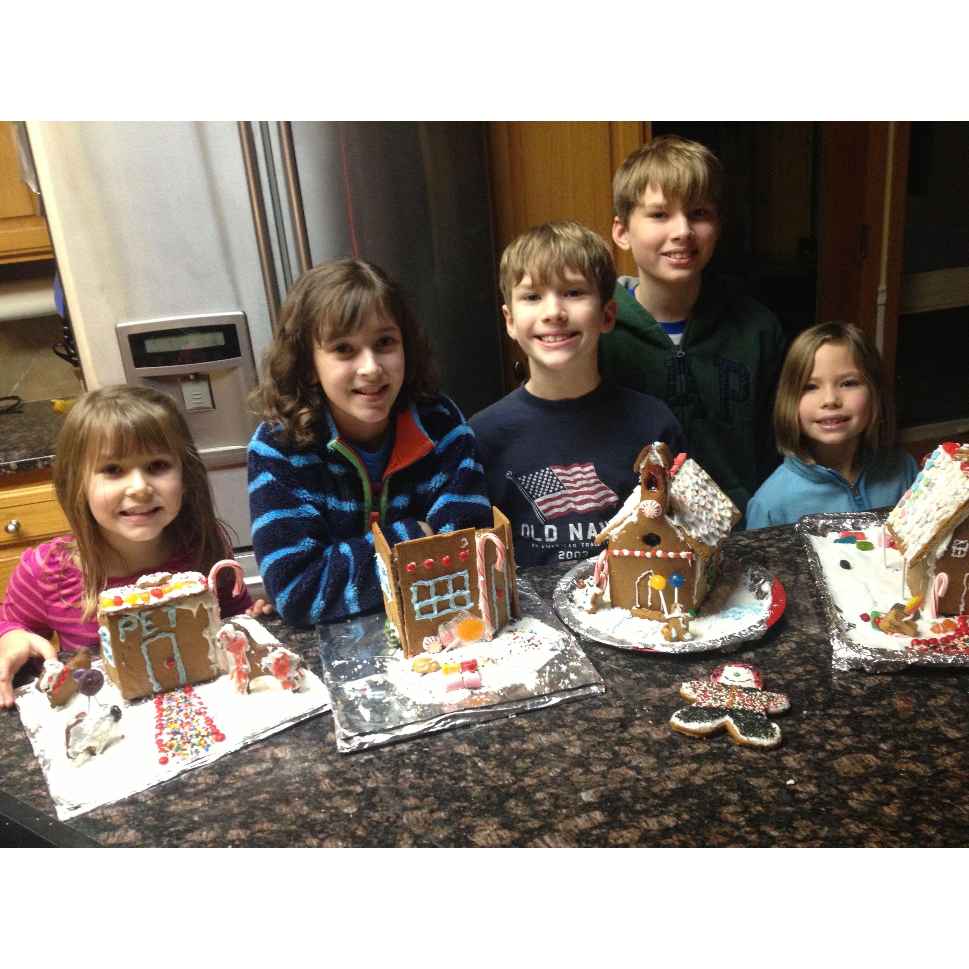 Making gingerbread houses around Christmas time