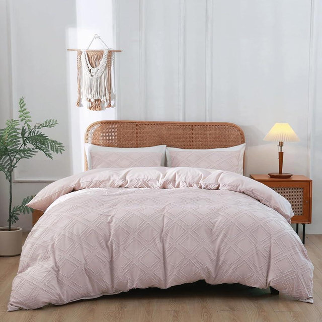 CozyLuna Duvet Cover King Size, 3PCS Boho Duvet Cover Set, Geometric Pattern Tufted Bohemian Comforter Cover Jacquard Knit Textured Bedding Set with Zipper Closure