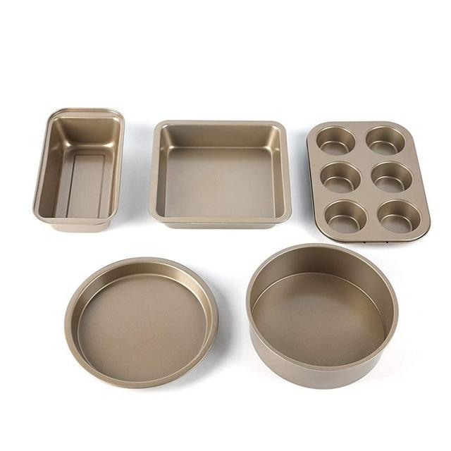 OJelay Bakeware Set 5pcs Nonstick Baking Set with Muffin Bread Loaf Square Round Pizza Pan