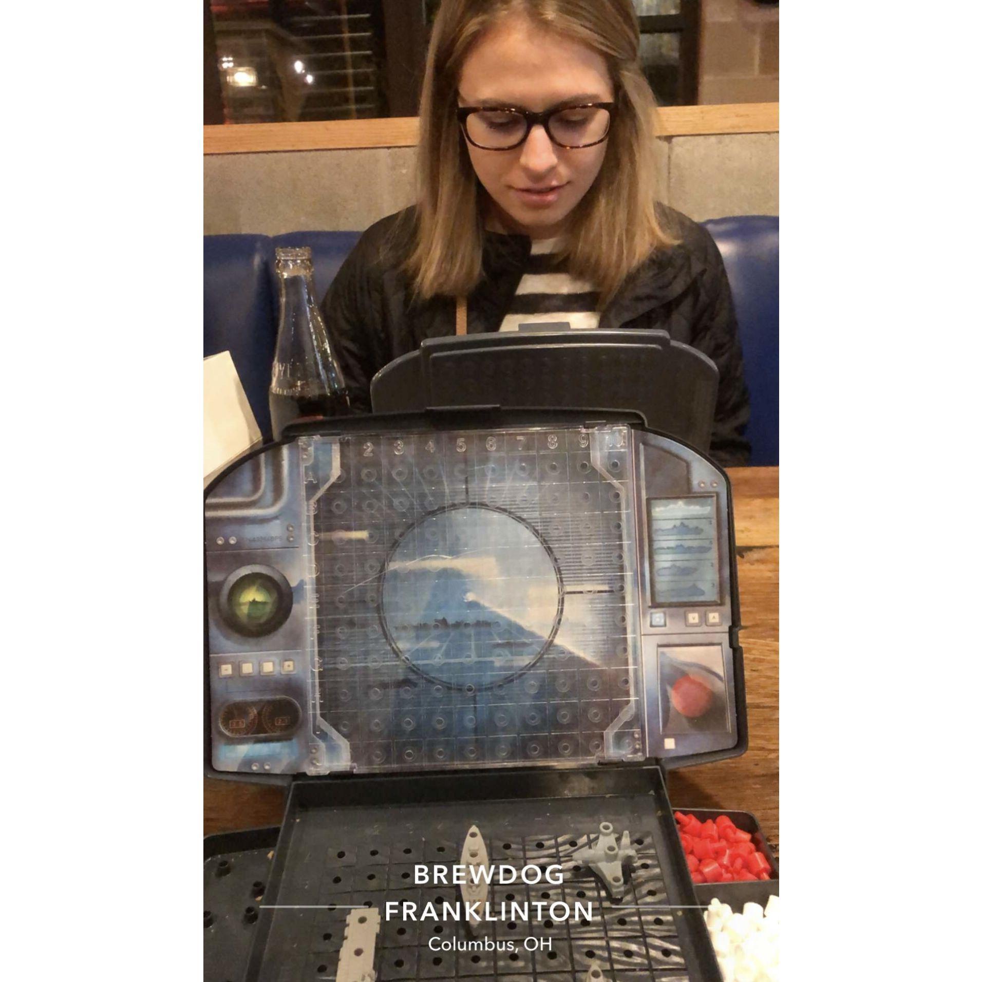 As the more avid social-media user, Will posted this photo to his Snapchat account one evening. He was later shocked when Annamarie played a perfect game of Battleship.