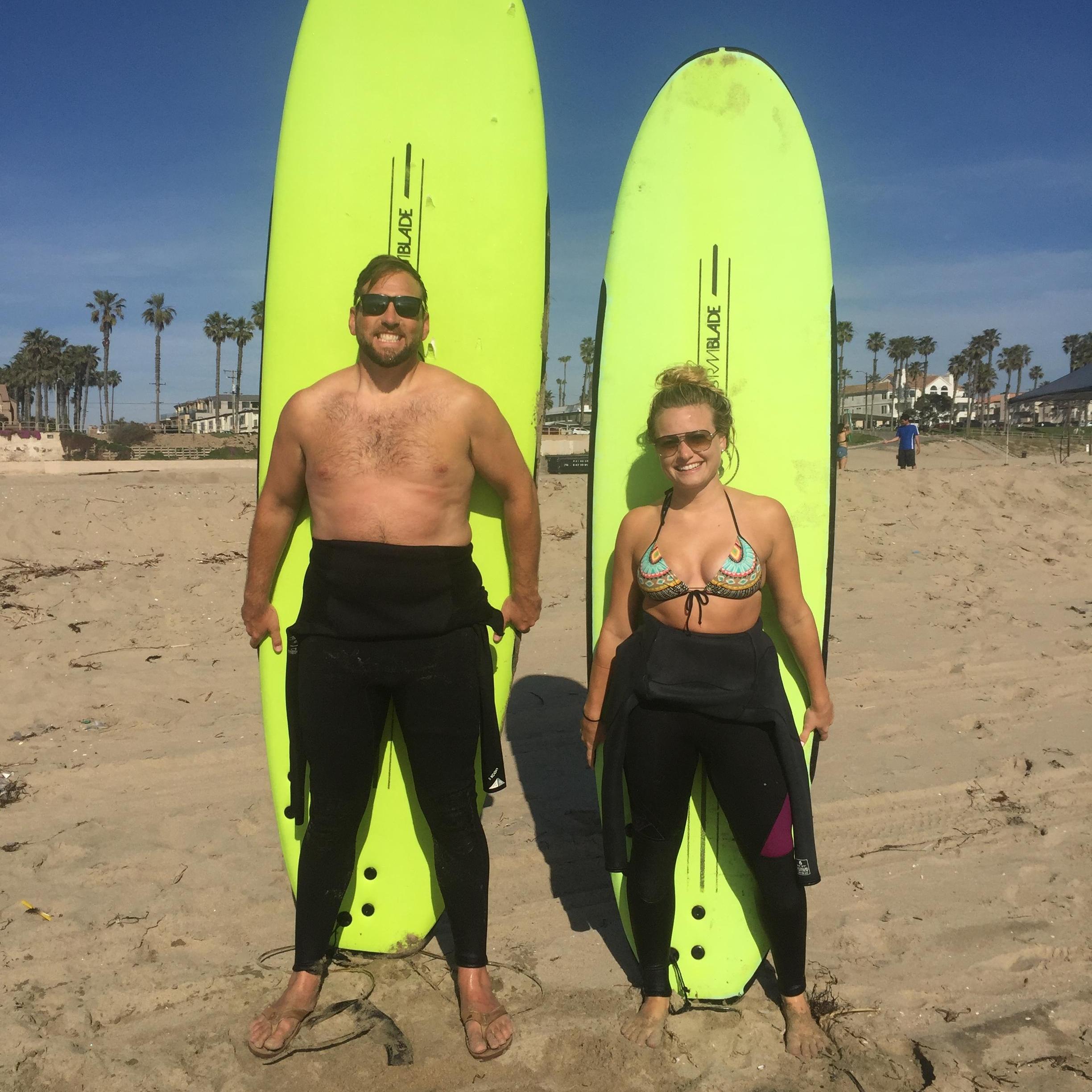 Leaning to surf Huntington Beach, CA