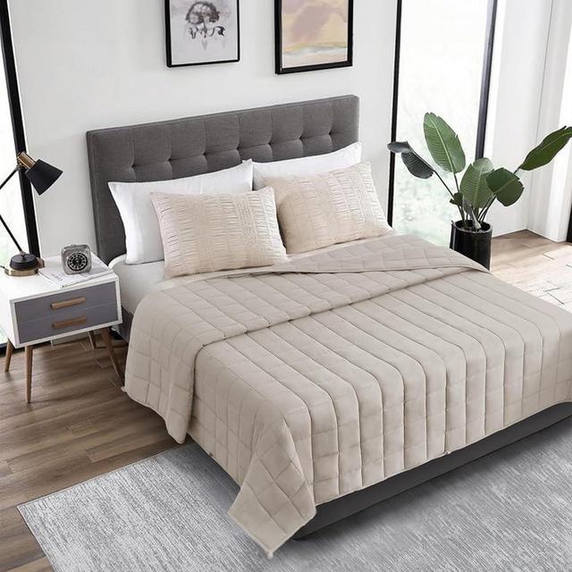 HomeSmart Products 30lbs Weighted Blanket King Size - Light Khaki Color - Ultra Soft Fabric - Beige Tan Taupe