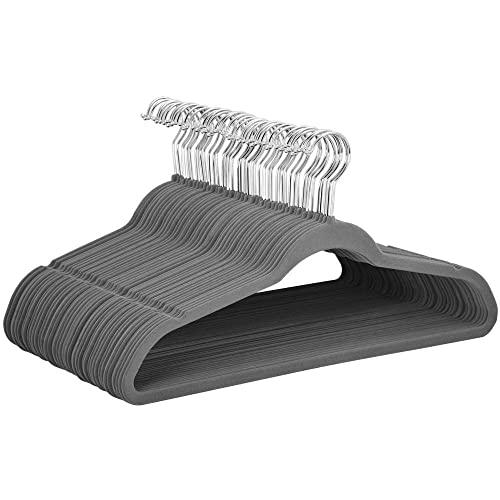 YAHEETECH 100 Pack Non Slip Velvet Hangers Durable Felt Suit Hangers Space Saving Clothes Hangers Grey
