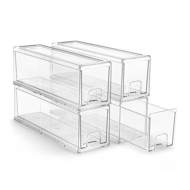 Sorbus Small Clear Stackable Storage Drawers – 4-Pack Plastic Organizer Bins with Handles – Stackable Pull-Out Storage Drawers for Closet, Pantry, Office, Bathroom, Craft, and Toy Organization