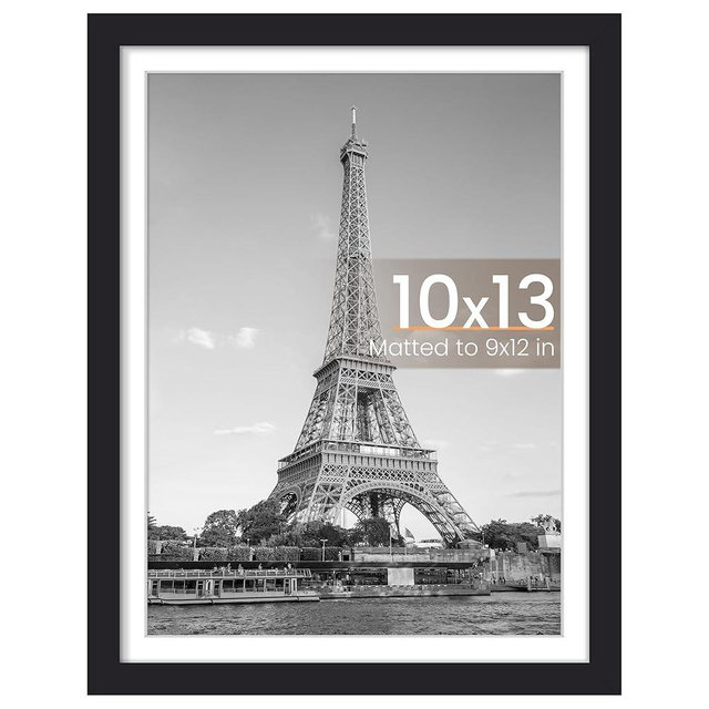 upsimples 10x13 Picture Frames, Display Pictures 9x12 with Mat or 10x13 Without, Wall Hanging Photo Frame, Black, 1 Pack