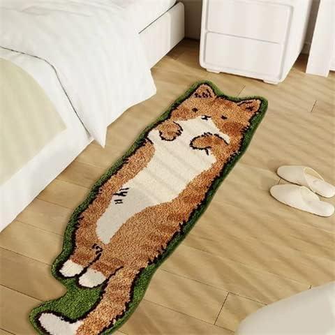 Area Rugs for Bedroom 1.3' X 3.9', Washable Cat Irregular Shaped Rug Cute Carpet Kid Funny Cartoon Rugs, Room Decor Cat Dog Shaped Pet and Children Entryway Rug (A Green Cat)