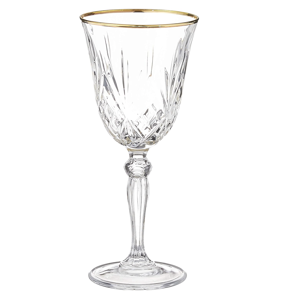 Lorren Home Trends Siena Collection Crystal White Wine Glass with Gold Band Design, Set of 4,6 fl oz
