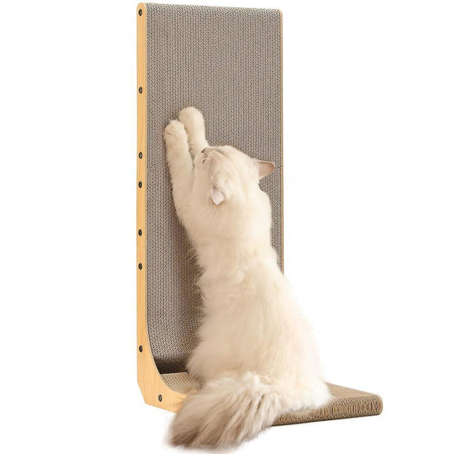 FUKUMARU Cat Scratcher, 32.7 Inch L Shape Cat Scratch Pad Wall Mounted, Cat Scratching Cardboard with Ball Toy for Indoor Cats, Extra Large