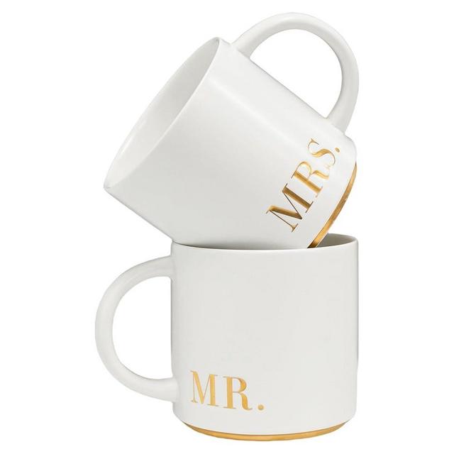 COLLECTIVE HOME - Mr. & Mrs. Ceramic Mugs, Wedding Gift Set, Perfect Luxury Couple's Gift, Elegant Design, Premium Ceramic, 2-Piece Set (MR & MRS)