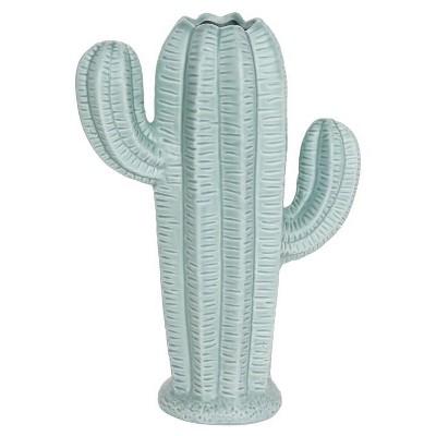 Stoneware Cactus Vase (9.5") - Matte Aqua Glaze - 3R Studios