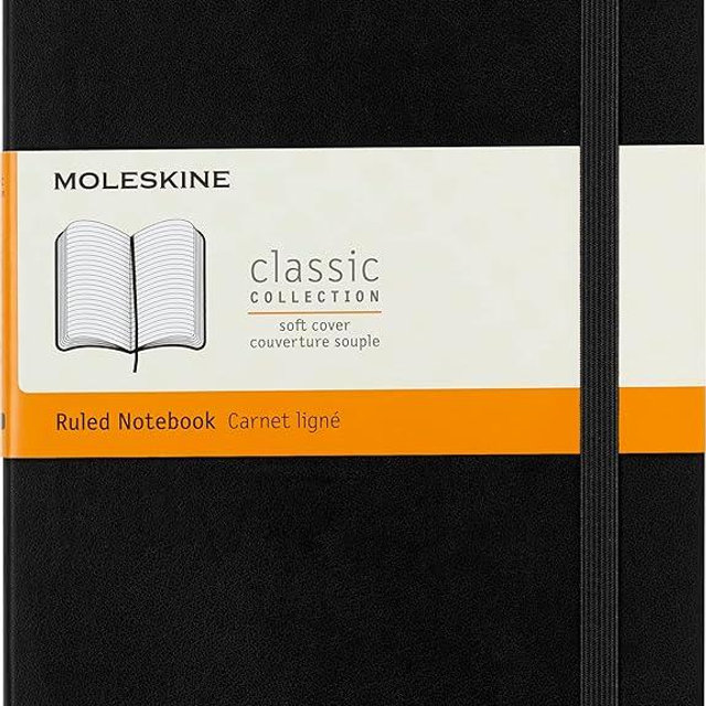 Moleskine Classic Notebook, Soft Cover, Large (5" x 8.25") Ruled/Lined, Black, 192 pages