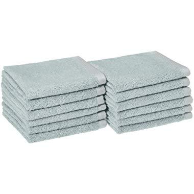 AmazonBasics Quick-Dry Bathroom Washcloth, 100% Cotton, Set of 12, Ice Blue