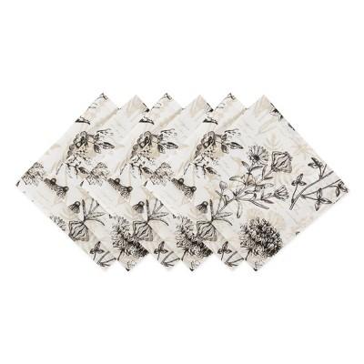 6pk Cotton Botanical Print Napkins Beige - Design Imports