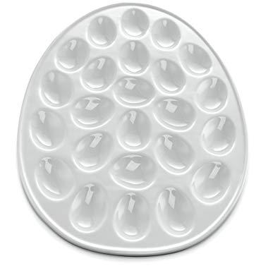 KooK Deviled Egg Dish, White Porcelain, 13 Inch, Holds 24 Eggs.
