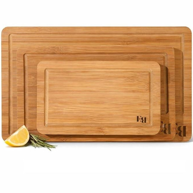ELITE BLACKSMITH Bamboo Cutting Board Set of 3 – Crack Resistant, Eco-Friendly Cutting Boards with Deep Juice Grooves & Handles – Heavy-Duty Butcher Block for Meat, Charcuterie Board