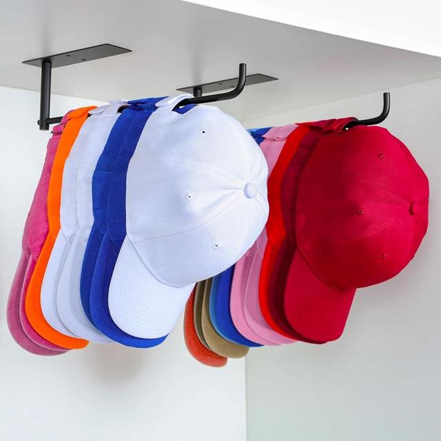 Daoun Hat Organizer for Baseball Caps, 2 Packs Baseball Hat Rack Adhesive Hat Holder, Hat Hanger for Closet Door and Bedroom, Black Hat Storage Organizer