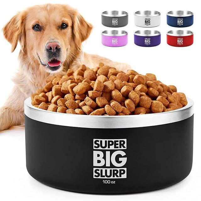 Tuff Pupper 100 oz Heavy Duty Insulated Bowl for Large Dogs | Stainless Steel Pet Bowl Holds 12 Cups Food / 90oz Water | Dishwasher Safe Dog Bowl | Non-Slip Rubber Base | Durable Powder Coated Colors