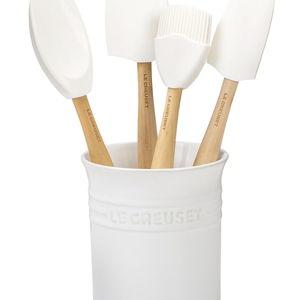 Le Creuset Silicone Craft Series Utensil Set with Stoneware Crock, 5 pc., White