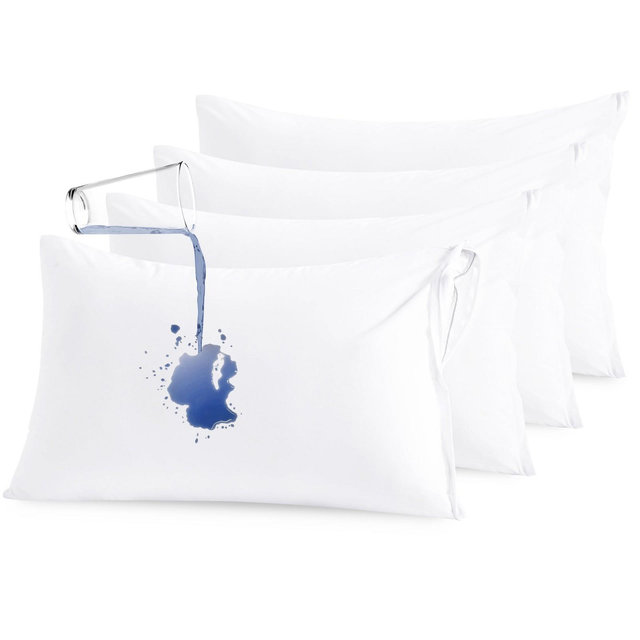 4 Pack Zippered Waterproof King Pillow Protectors, Super Soft Quiet Pillow Protectors, 20x36 Inches, White- NTBAY