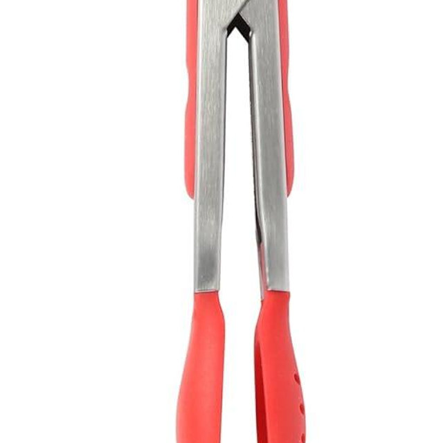 Dexas Spoon & Strain Tongs with Gravity open & Close Operation, 7", Red