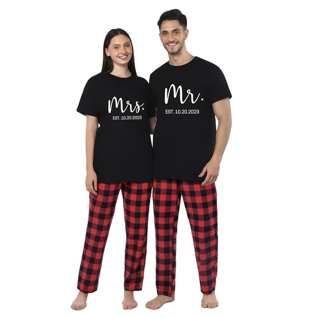 BlushBridesCo 4 Pcs Matching Pajamas Sets for Couples, 100% Cotton Plaid Pjs for Women Men Couple Gifts, Mr and Mrs Couple Matching Pajamas, Newlywed Couples Gift, Wedding Gift, Gift for Him, Gift for Her, Matching Family Pajamas