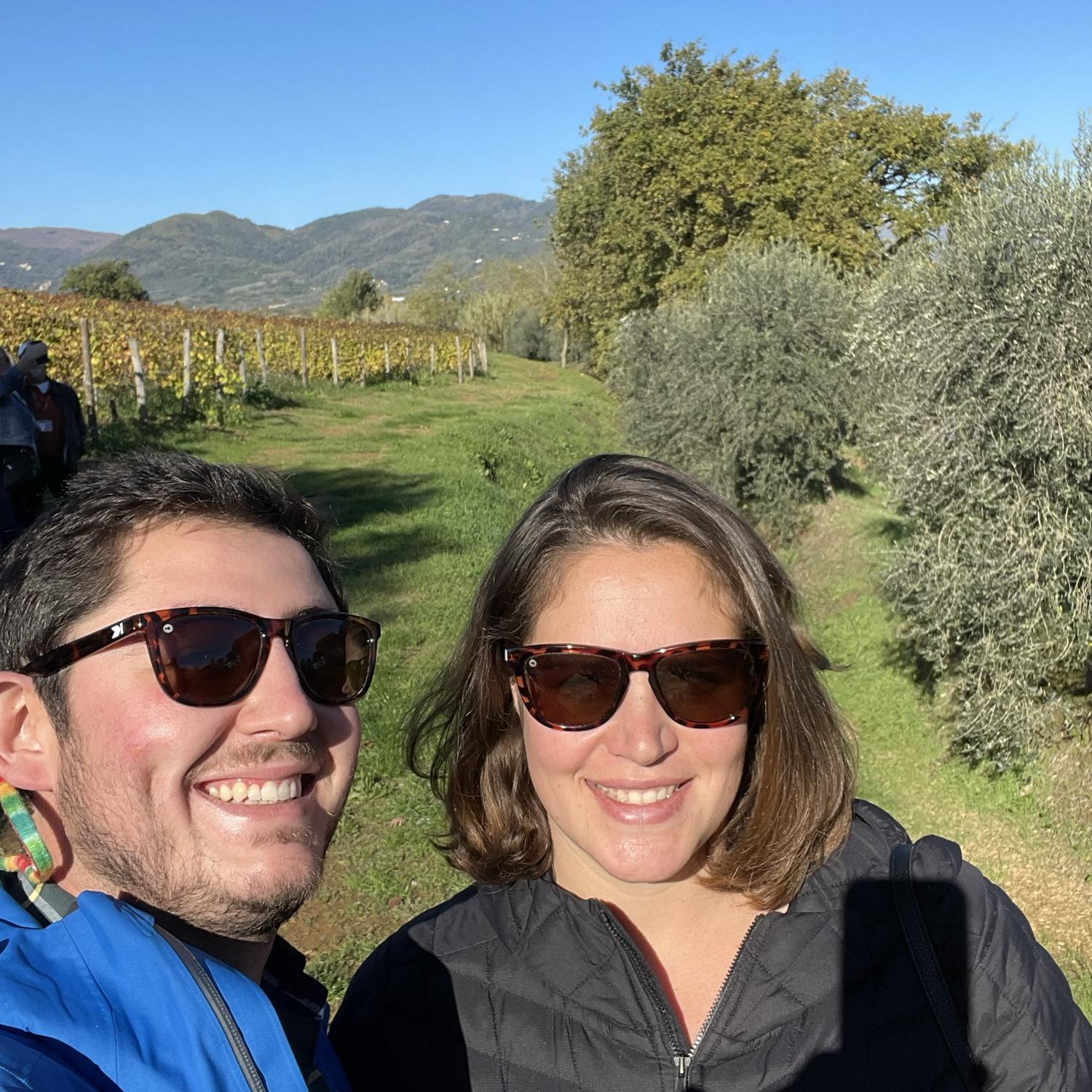 Wine is red, the sky is blue, hey this winery's food was good too. Vineyard in Tuscany, Italy.