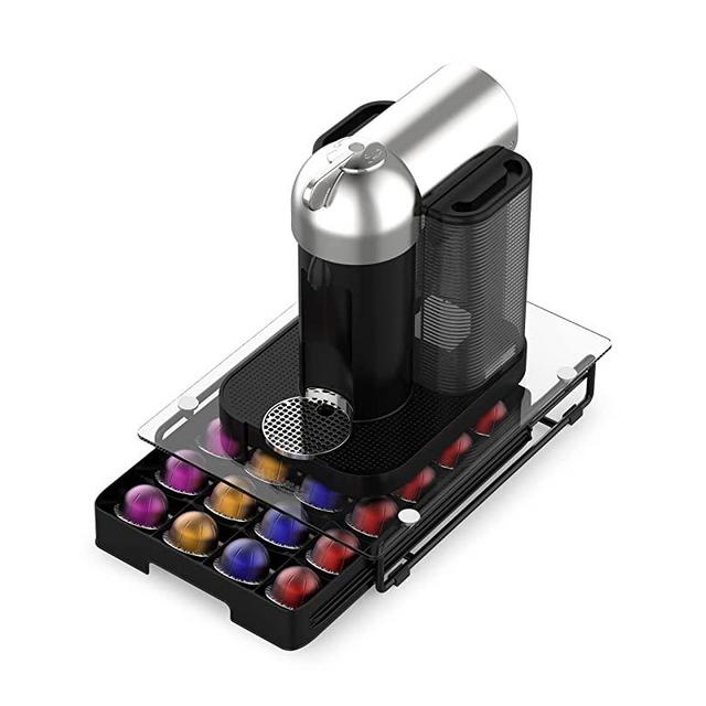 EVERIE 3'' SLIM Crystal Tempered Glass Organizer Drawer Holder Compatible with Nespresso Vertuo Capsules, Compatible with 24 Vertuoline Pods, NP06