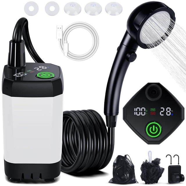 Portable Shower for Camping, [Long-Lasting] Spopal 6000mAh Rechargeable Camping Shower with Intelligent LED Display, 4 Spray Modes, IPX7 Waterproof Outdoor Camp Pump for Hiking, Travel, Car, Pet