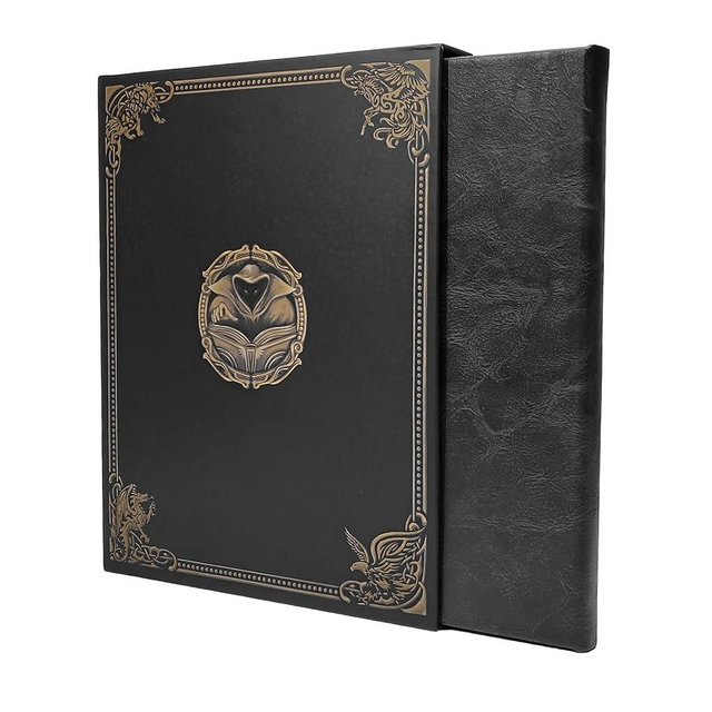 Game Master Screen - 30in Portrait DM Screen Compatible with Dungeons and Dragons and Other TTRPG - Faux Dragon Skin with Clear Dry Erase 8.5 x 11 Pockets - Slipcase Stores with DND Books - Black