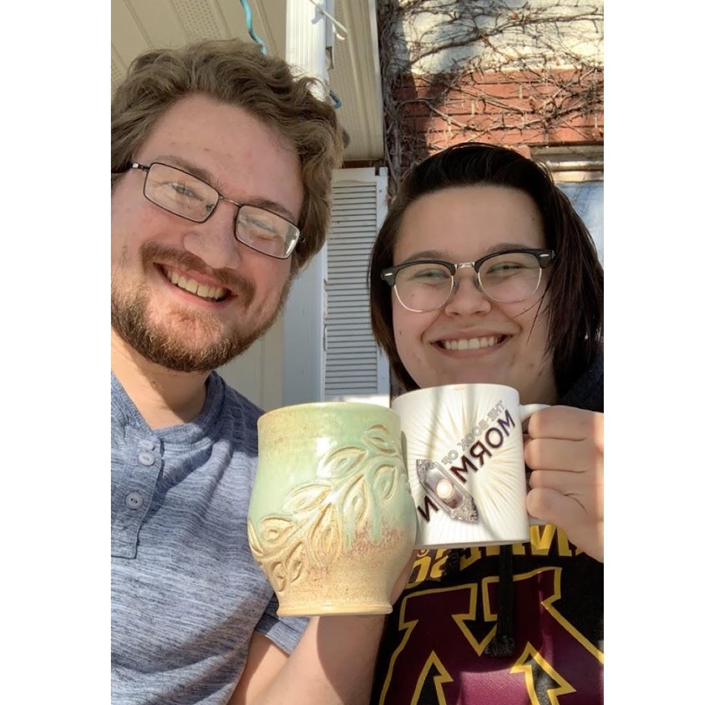 One of our favorite photos together, us having coffee on Spencer's parent's front porch