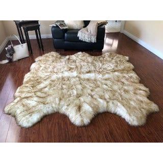 Silver Orchid Nansen Luxurious Faux Sheepskin Pelt Shag Rug - 6' x 6' - White w/Brown Tips