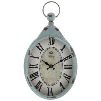 Distressed Blue Oval Metal Wall Clock
