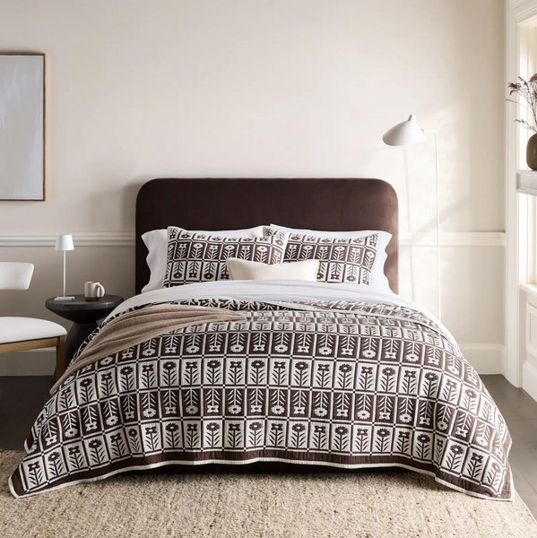 Organic Cotton Jacquard Floral Coverlet Set - Espresso, King/Cal King