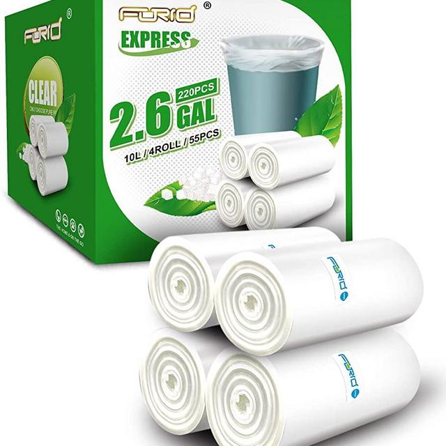 Clear Small Trash Bags FORID 2.6 Gallon Garbage Bags Wastebasket Bin Liners 220 Count Plastic Trash Bags for Bathroom Bedroom Office Garbage Can 10 Liters