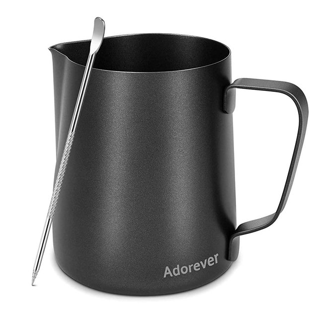 Milk Frothing Pitcher 600ml/20oz Steaming Pitchers Stainless Steel Milk Coffee Cappuccino Latte Art Barista Steam Pitchers Milk Jug Cup with Decorating Art Pen, Matte Black