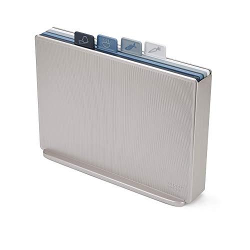 Joseph Joseph 60168 Index Plastic Cutting Board Set with Storage Case Color-Coded Dishwasher-Safe Non-Slip, Large, Silver/Sky