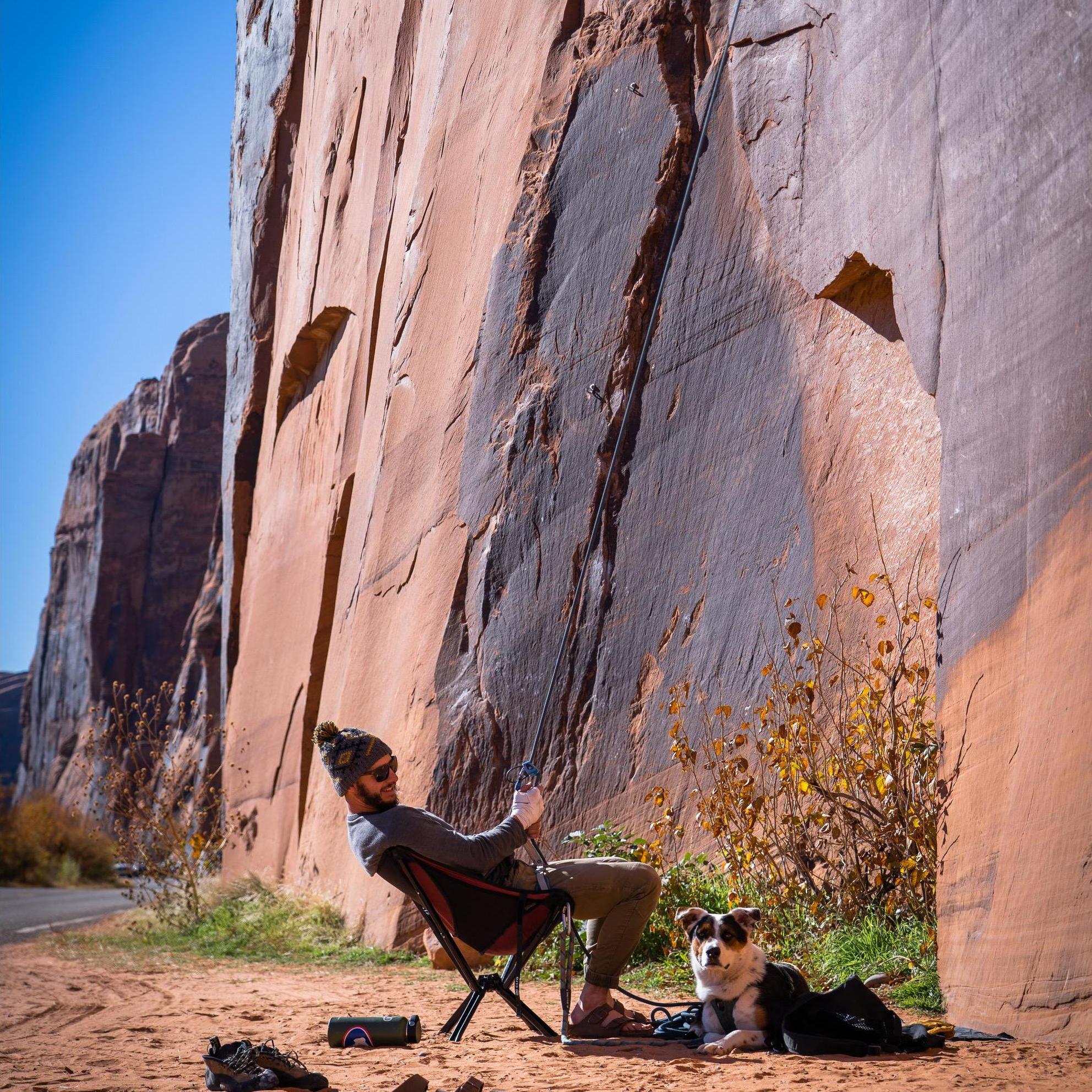 Dyno and Matt on belay on Wall Street in Moab.