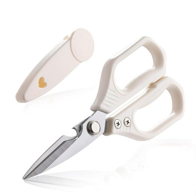 Kitchen Scissors, OLULU All Purpose Kitchen Shears with Protective Sheath, Heavy Duty Stainless Steel Cooking Shears for Chicken/Herb/Poultry/Fish/Meat (Dishwasher Safe, One Size, White)