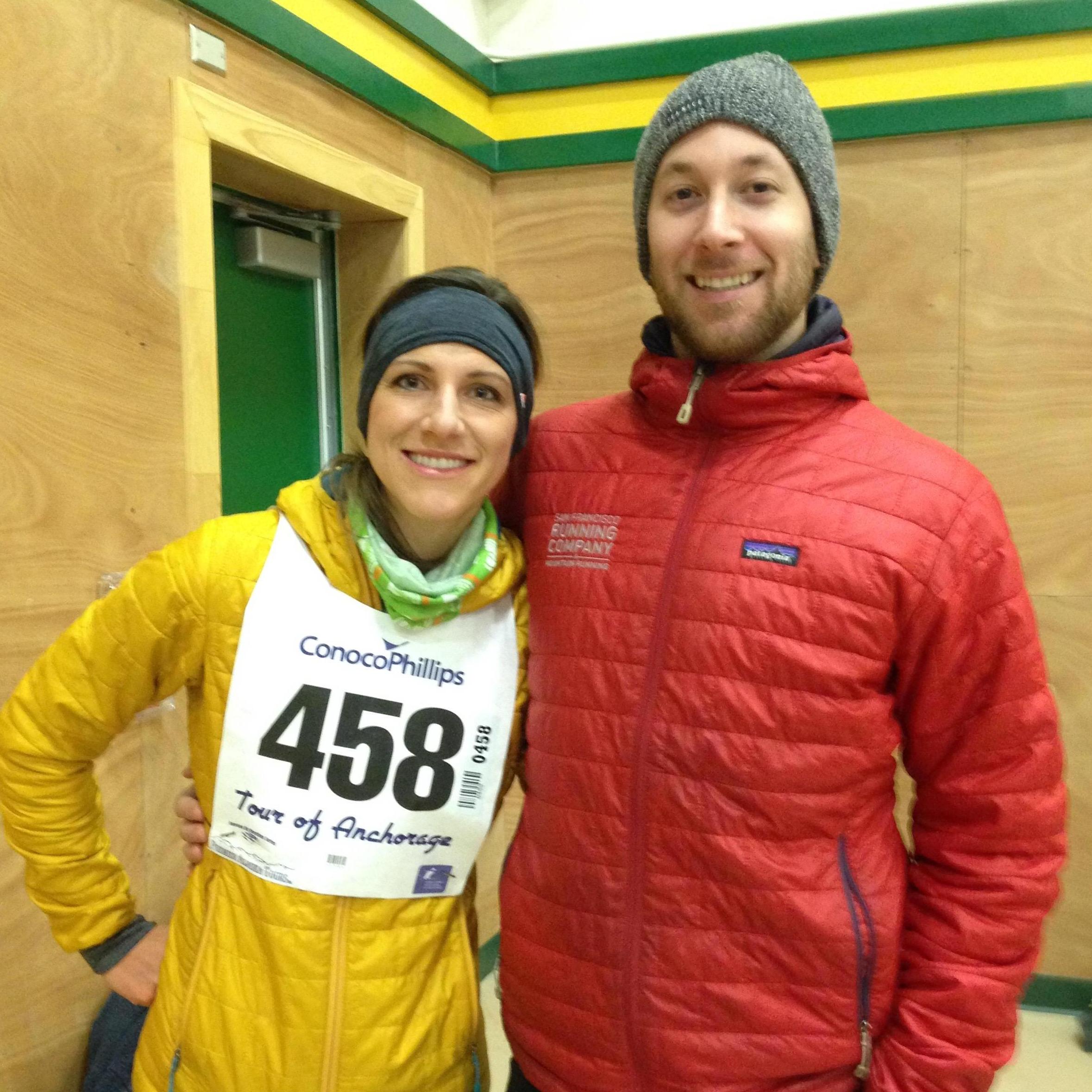 Tanner (#1 cheerleader) seeing Gloria off for the 40k Tour of Anchorage Cross Country Ski Race