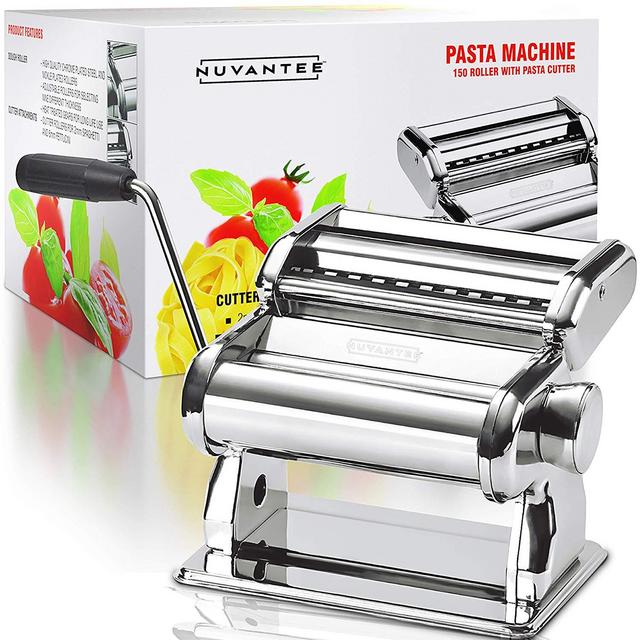 Nuvantee Pasta Maker – Highest Quality Pasta Machine - 150 Roller With Pasta Cutter – 7 Adjustable Thickness Settings – Make Perfect Spaghetti or Fettuccini – Heat-Treated Gears for Long Life