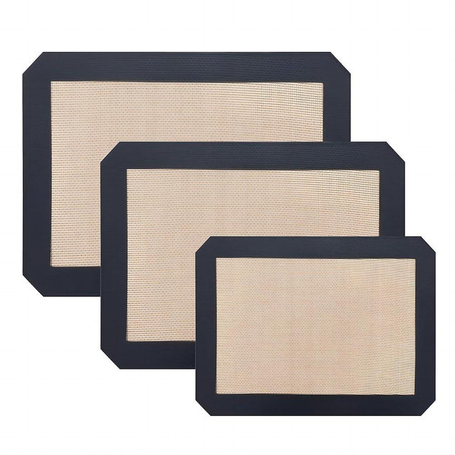 XSSDPDC 3-Pack Non-Stick Reusable Silicone Baking Mat - Perfect for Oven, Great for Baking Cookies, Macarons, Pizza - Food-Grade Kitchen Silicone Baking Sheet(Black)