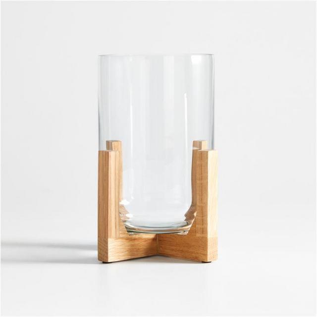 Lois Glass Hurricane Candle Holder with Wood Base 12"