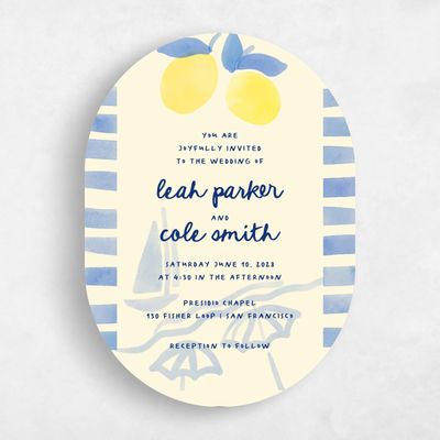 Blue Oval Wedding Invitation - Spiaggia Portrait