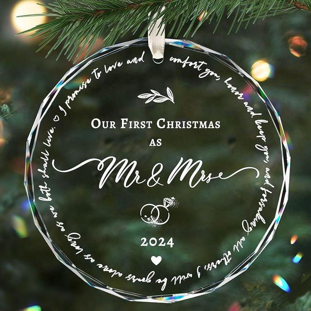 Wedding Gifts for Couples, Crystal First Christmas Married Ornament 2024, 1st Christmas as Mr Mrs Gift, Wedding Registry Gift, Bridal Shower Gift for Bride, Newlywed