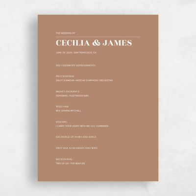 Camel, Brown Wedding Program - Valier