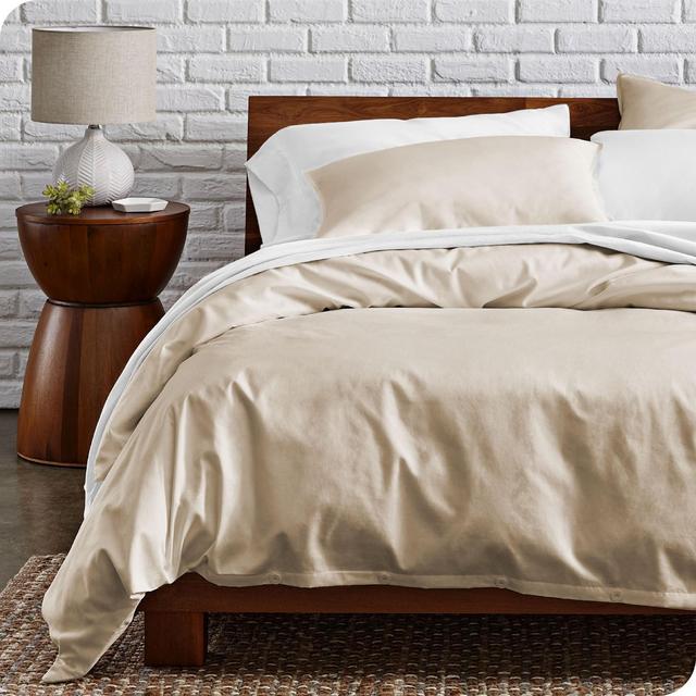 100% Organic Cotton Percale Full/Queen Duvet Cover and Sham Set French Beige by Bare Home