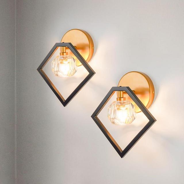 Albalux Crystal Wall Sconce Lighting Set of 2, 1-Light K9 Crystal Gold&Black Modern Vanity Lights Wall Lamp, Bathroom Light Fixtures for Mirror Kitchen Living Room Bedroom Hallway Cabinet Porch
