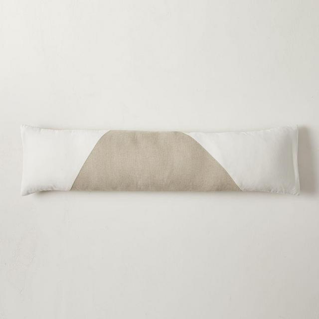 Cotton Linen & Velvet Corners Pillow Cover, 12"x46", White