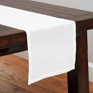 Linen Hemstitch Table Runner - White